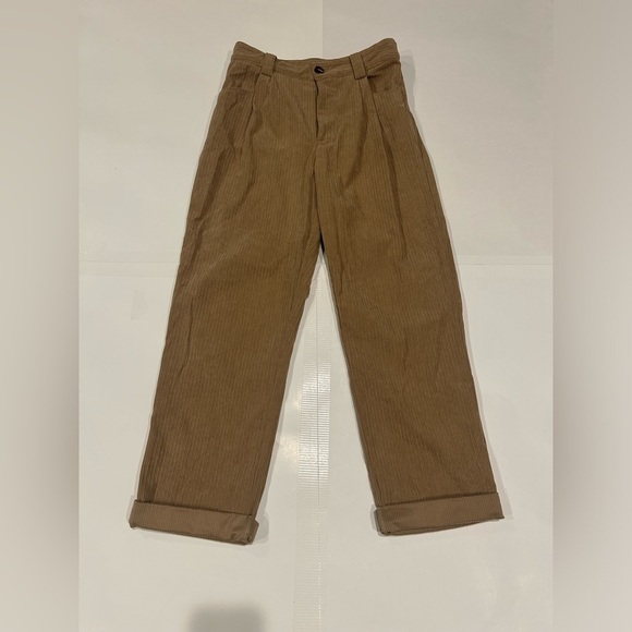 Miou Muse Corduroy Pants Women’s Medium Tan Cuffed High Waisted - Picture 1 of 9